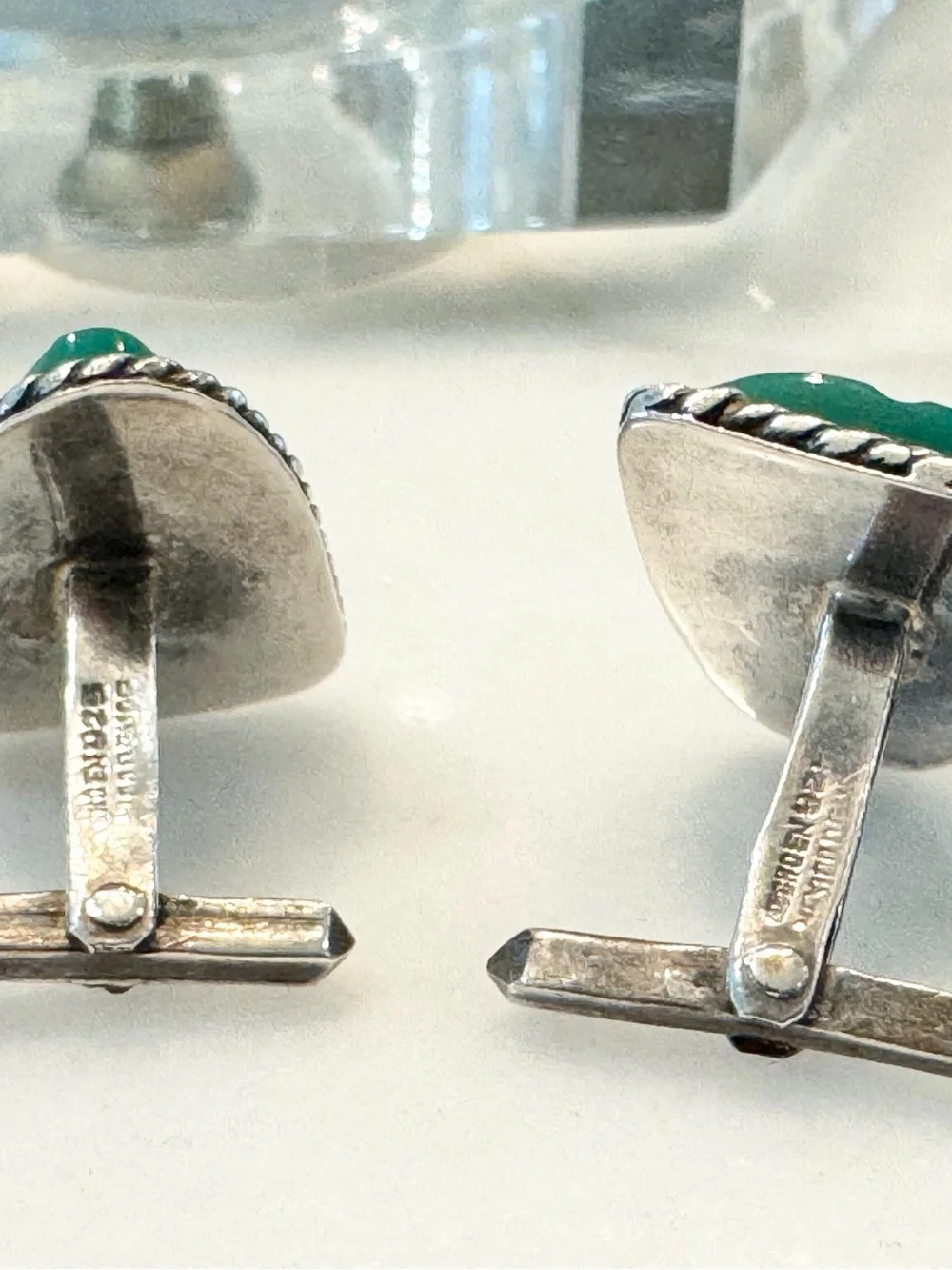 Vintage Green Jade-style Stone Set in Sterling Silver Cufflinks